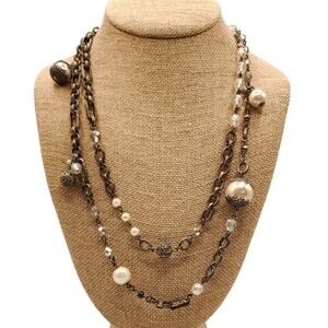White House Black Market Multi-Strand Necklace Faux Pearls 80s Madonna Style